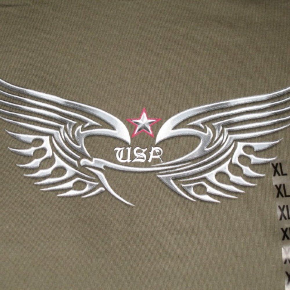 Gildan Unisex XL Short Sleeve Crewneck T-shirt Olive Khaki Metallic Eagle USA